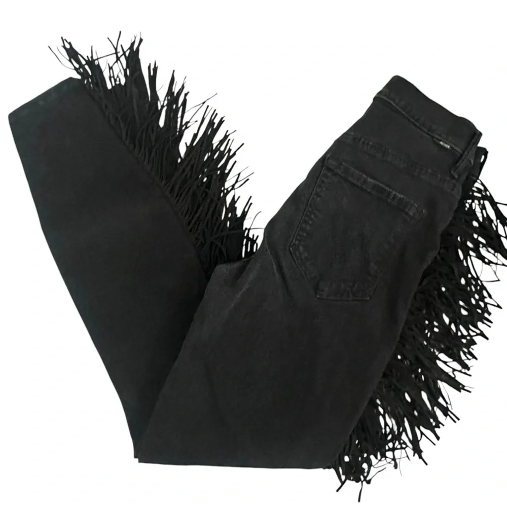 Mother Jeans 26 (S) Swooner Ankle Fringe Black Denim - Picture 2 of 12